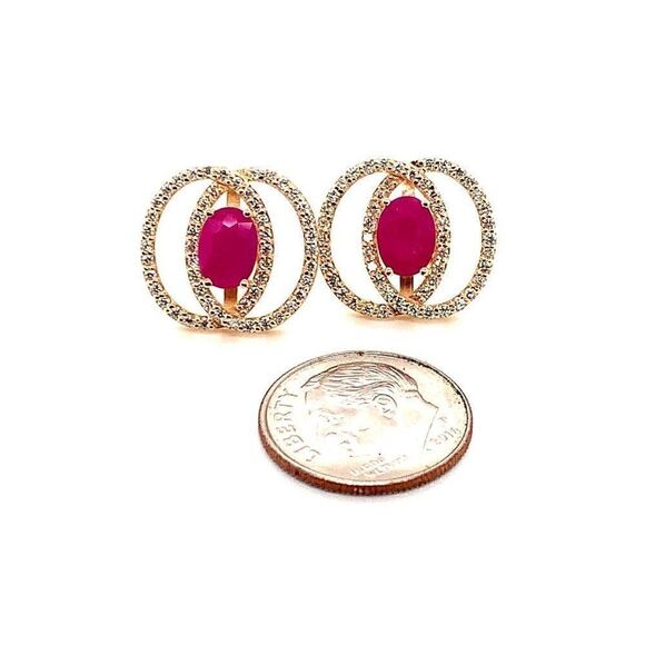 Diamond Ruby Stud Earrings 14k Yellow Gold 2.90 mm Certified $5,950 018661 - Picture 8 of 16